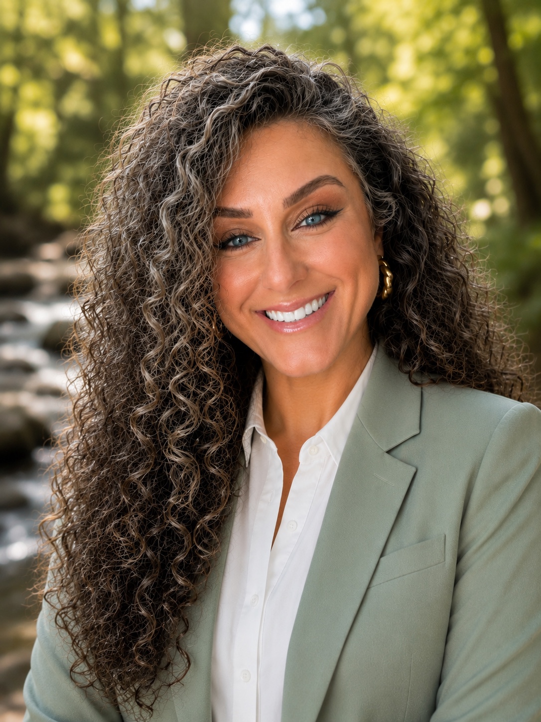 Amelia Bandy in a sage blazer and white shirt