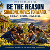 Each One Teach 1 Inc. Monday motivation: Be the reason someone moves forward. A multigenerational community plants a tree in an Appalachian park.